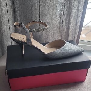 Touch of Nina Silver Glitter Kitten Heels